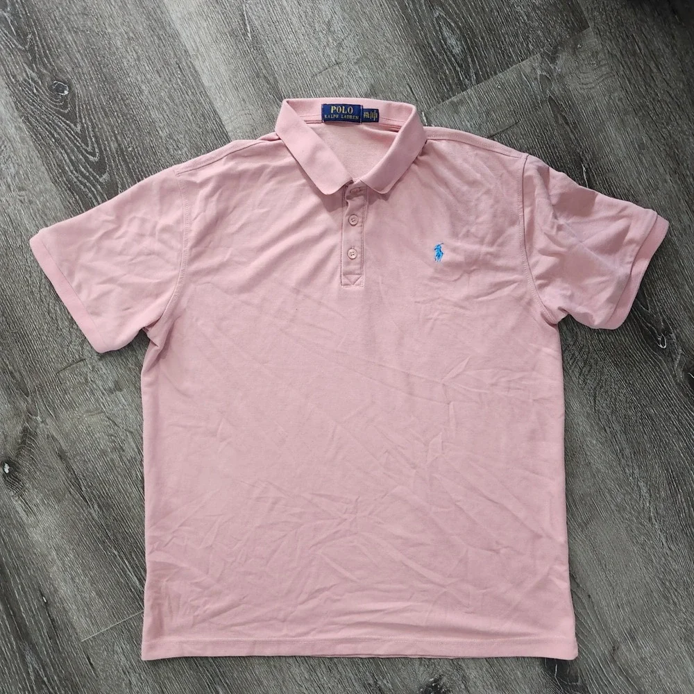 Polo Ralph Lauren Mens XXL Pink Short Sleeve Pique Polo Shirt Blue Pony Logo